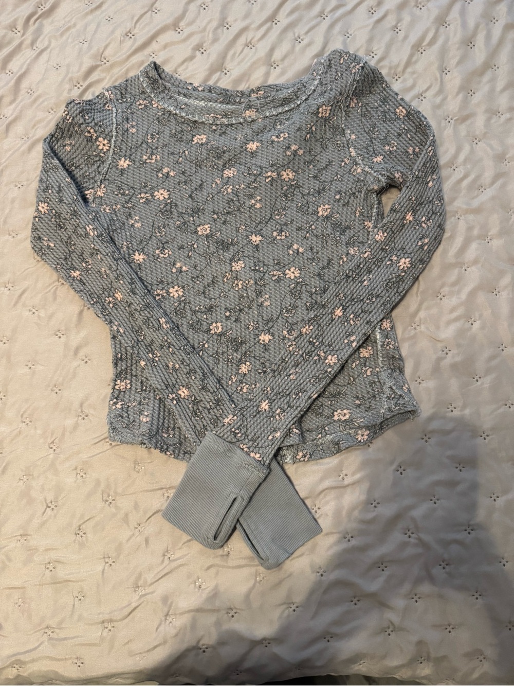 Heather GREY Floral Knit Long Sleeve Top- WAFFLE KNIT